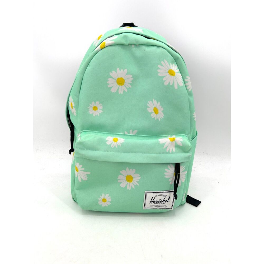 HERSCHEL Classic Backpack Mint Green White Daisy Floral Print Canvas Laptop Bag